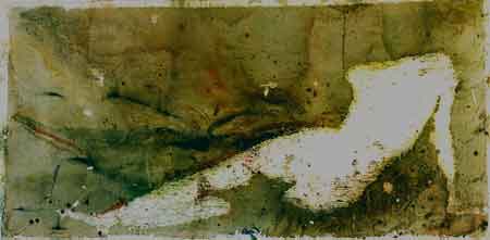 Horizontal Nude (green), 2001, Acrylic and oil on linen 36 x 72 inches