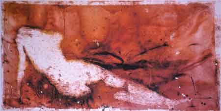 Horizontal Nude (red), 2001, Acrylic and oil on linen 36 x 72 inches, Private Collection